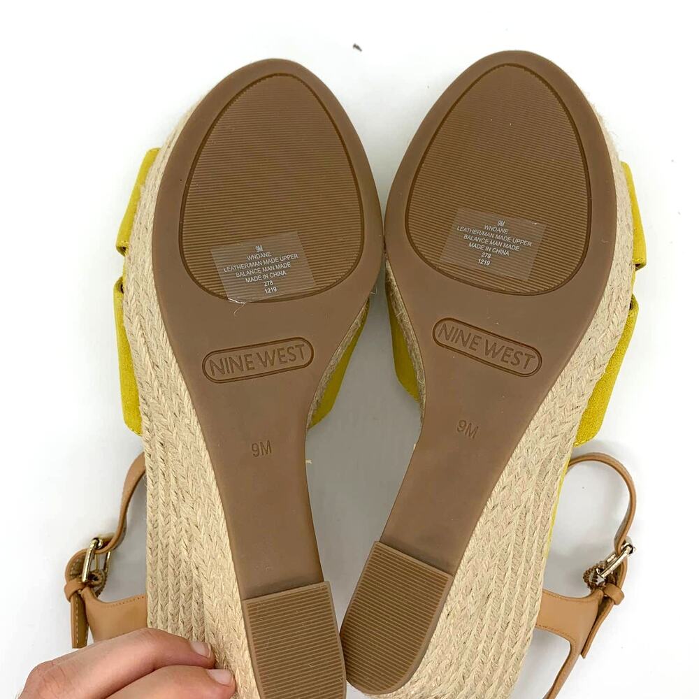 Nine West Dane Multi Suede Sandals Size 9M NIB Mustard Yellow Espadrille Wedge - Picture 9 of 10